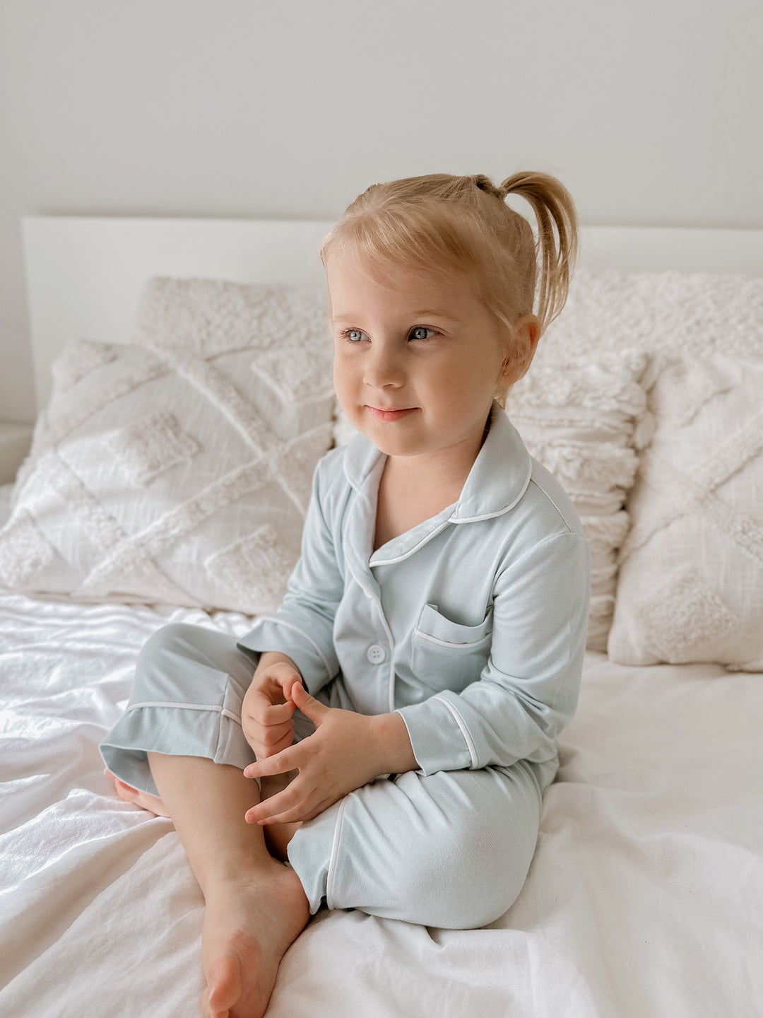 Cloud Bamboo Sleep Shirt for Kids - Long Sleeve Ice Blue