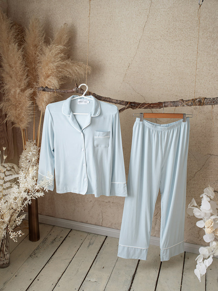 Cloud Bamboo Sleep Shirt for Mamas - Long Sleeve Ice Blue