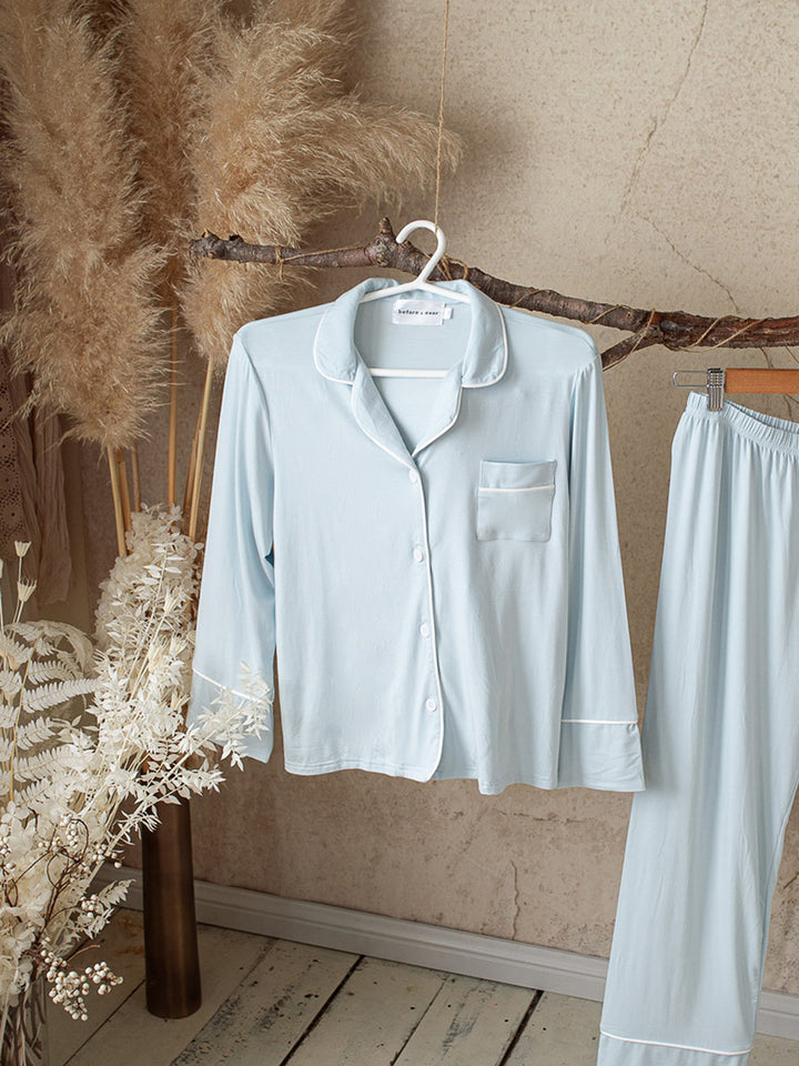 Cloud Bamboo Sleep Shirt for Mamas - Long Sleeve Ice Blue