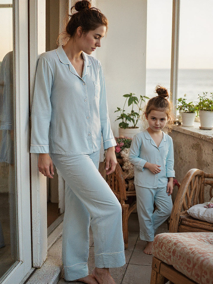 Cloud Bamboo Sleep Shirt for Mamas - Long Sleeve Ice Blue