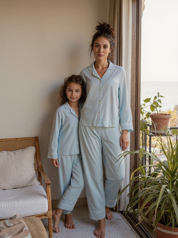 Cloud Bamboo Sleep Shirt for Mamas - Long Sleeve Ice Blue