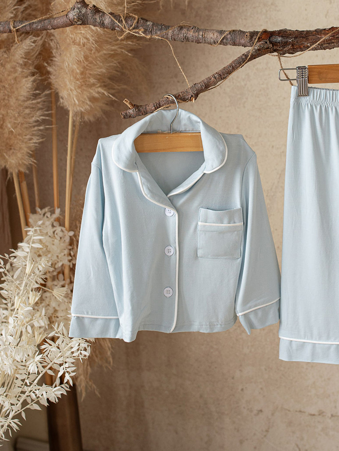 Cloud Bamboo Sleep Shirt for Kids - Long Sleeve Ice Blue