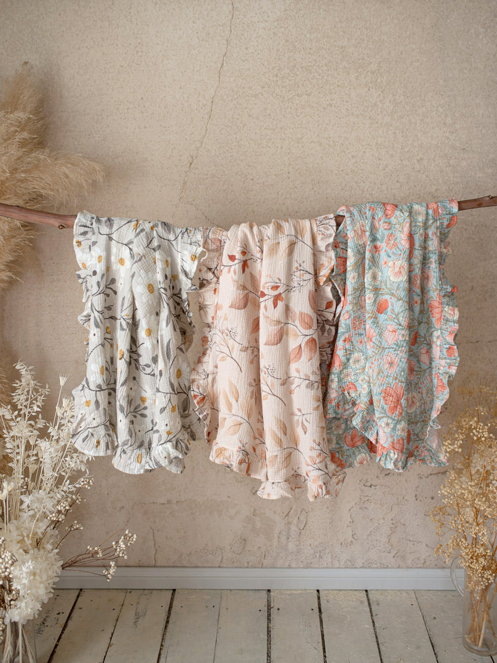 Lullaby Floral - Lux Muslin Gauze Blanket - Coral Blooms