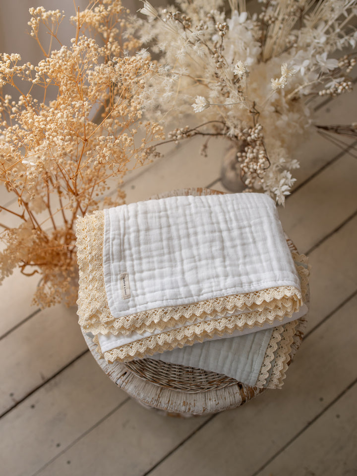 Lullaby Lace - Lux Muslin Gauze Blanket - White