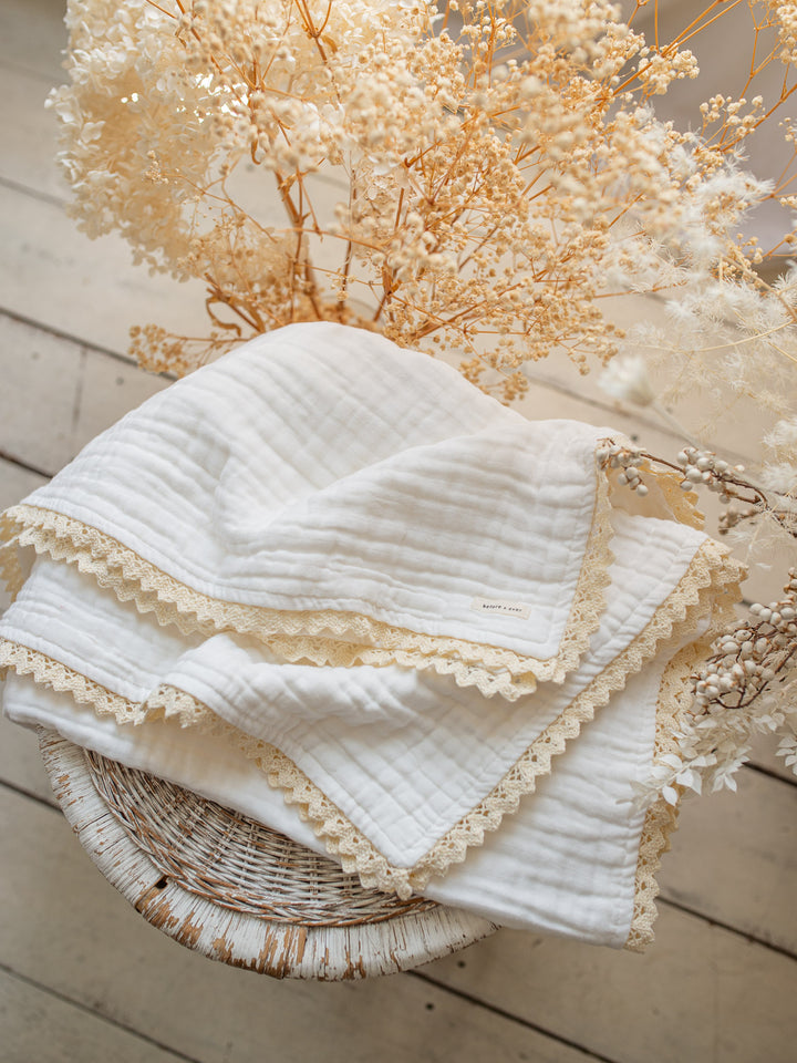 Lullaby Lace - Lux Muslin Gauze Blanket - White