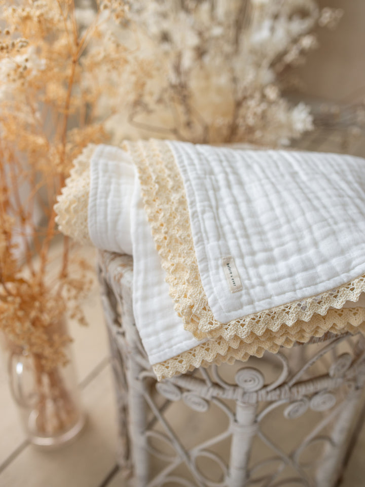 Lullaby Lace - Lux Muslin Gauze Blanket - White