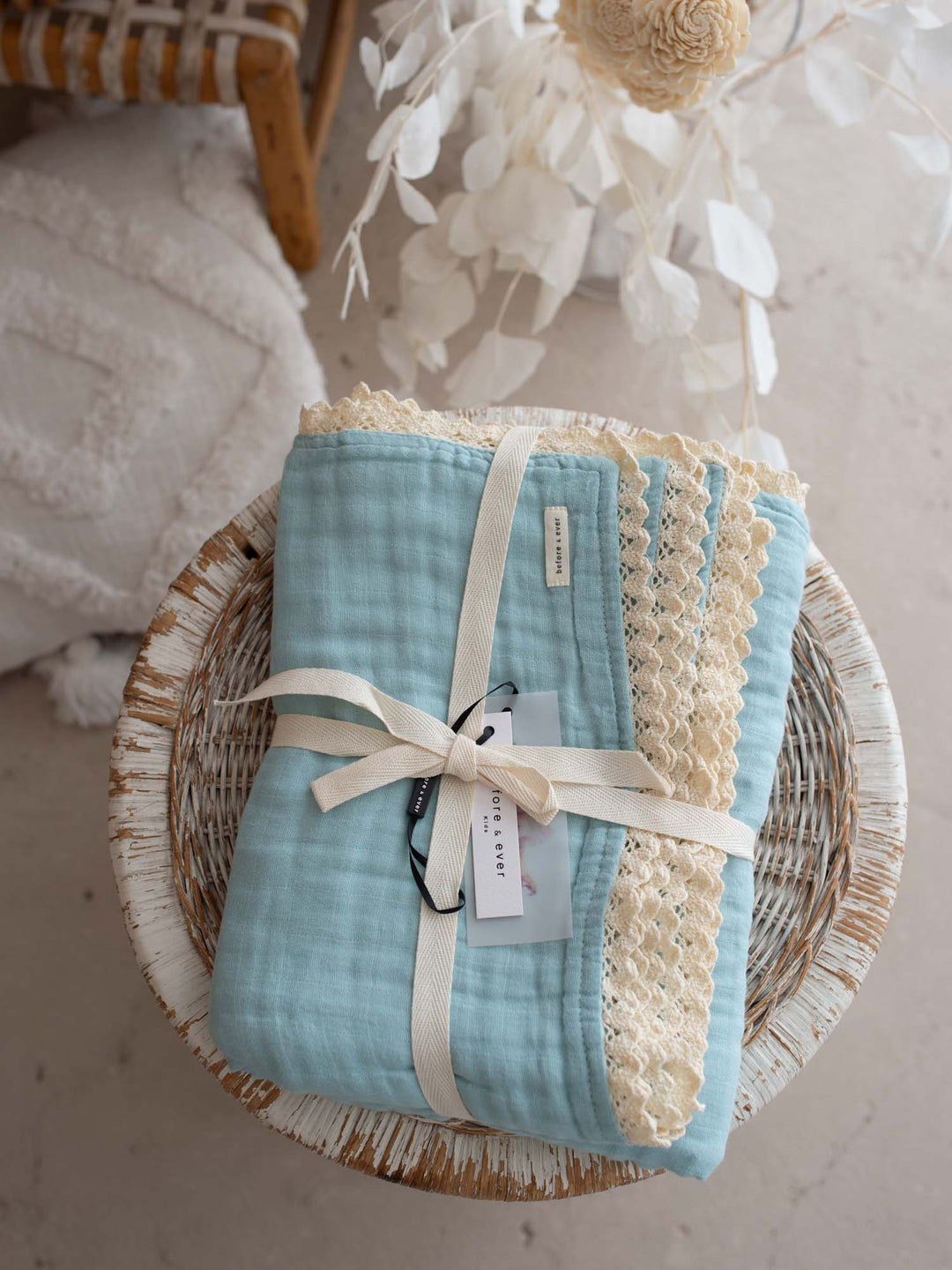 Lullaby Lace - Lux Muslin Gauze Blanket - Sky Blue