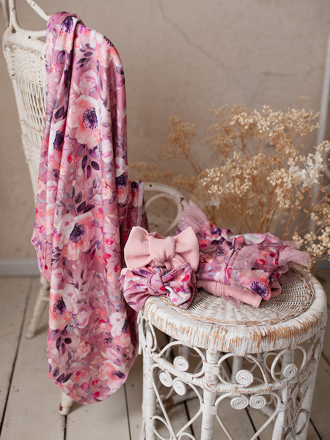 Flower Story Baby Swaddle - Mauve