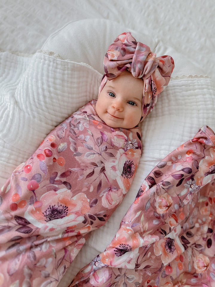 Flower Story Baby Swaddle - Mauve