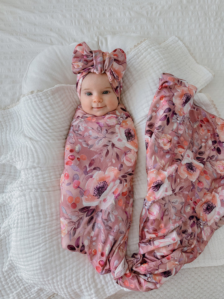 Flower Story Baby Swaddle - Mauve