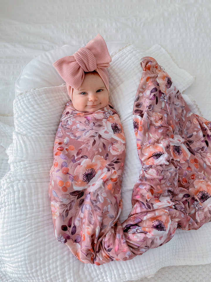 Flower Story Baby Swaddle - Mauve