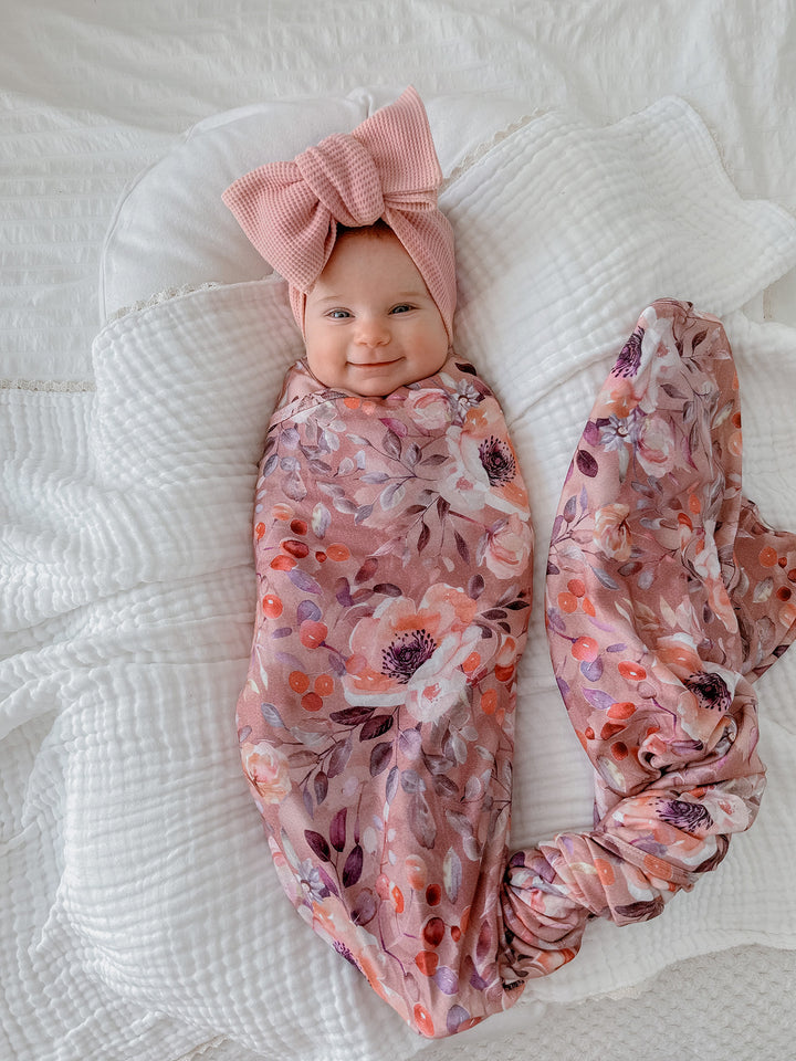 Flower Story Baby Swaddle - Mauve