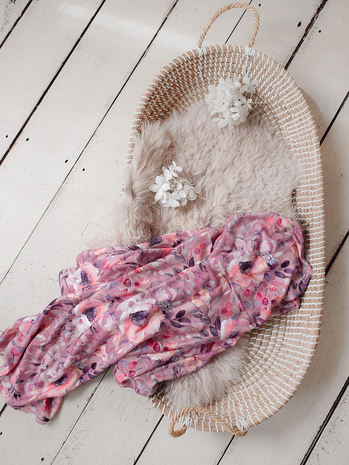 Flower Story Baby Swaddle - Mauve