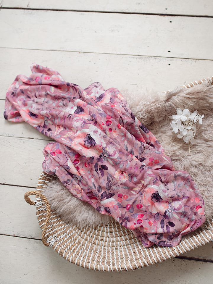 Flower Story Baby Swaddle - Mauve