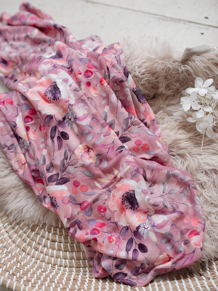 Flower Story Baby Swaddle - Mauve