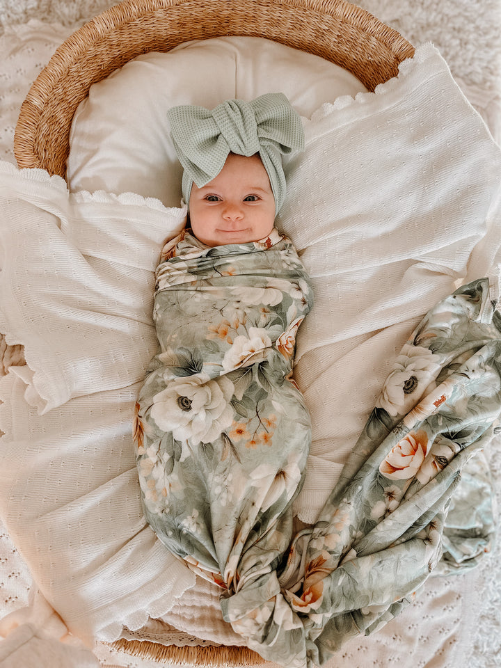 Flower Story Baby Swaddle - Sage