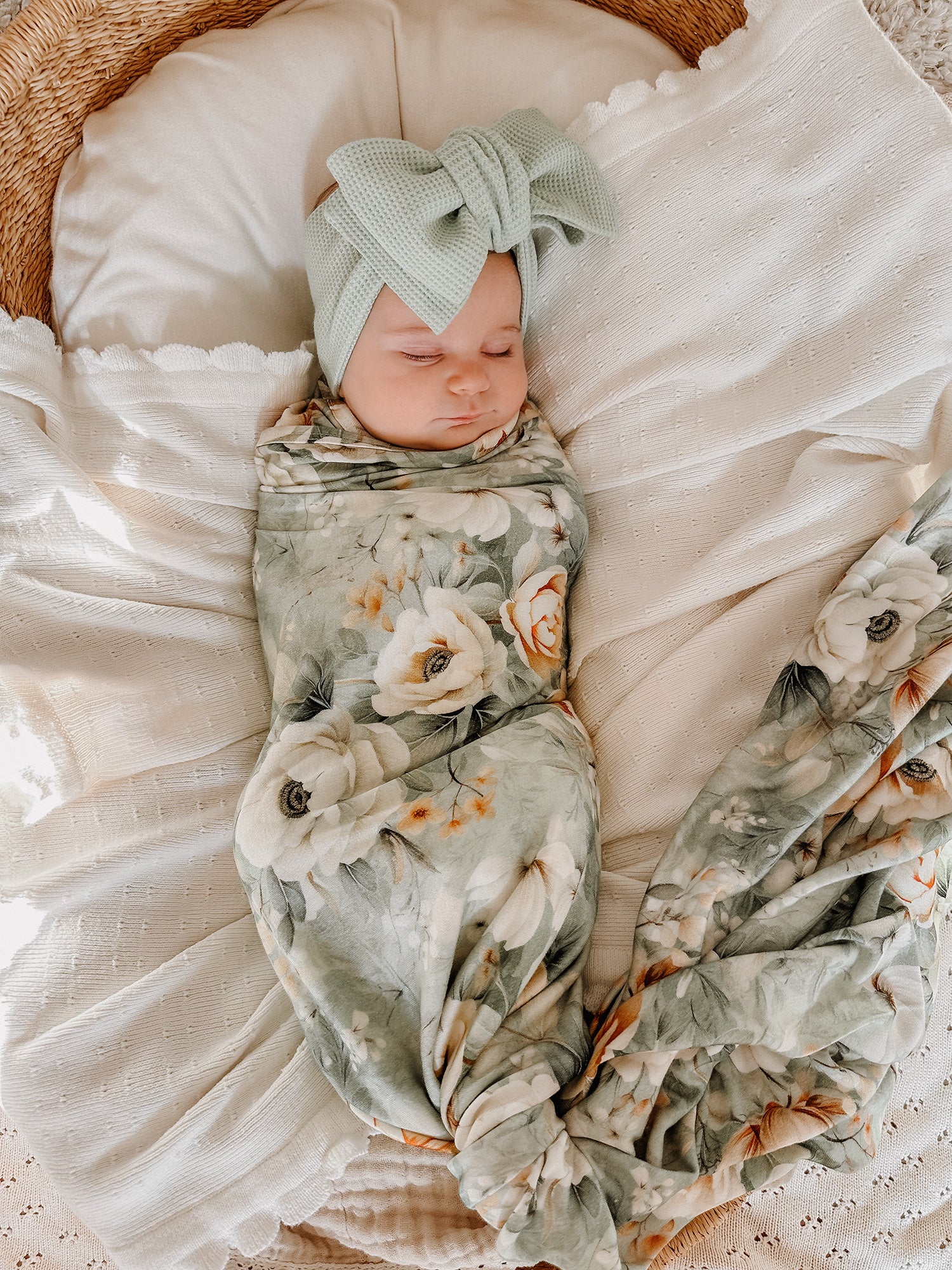 Flower Story Baby Swaddle Sage