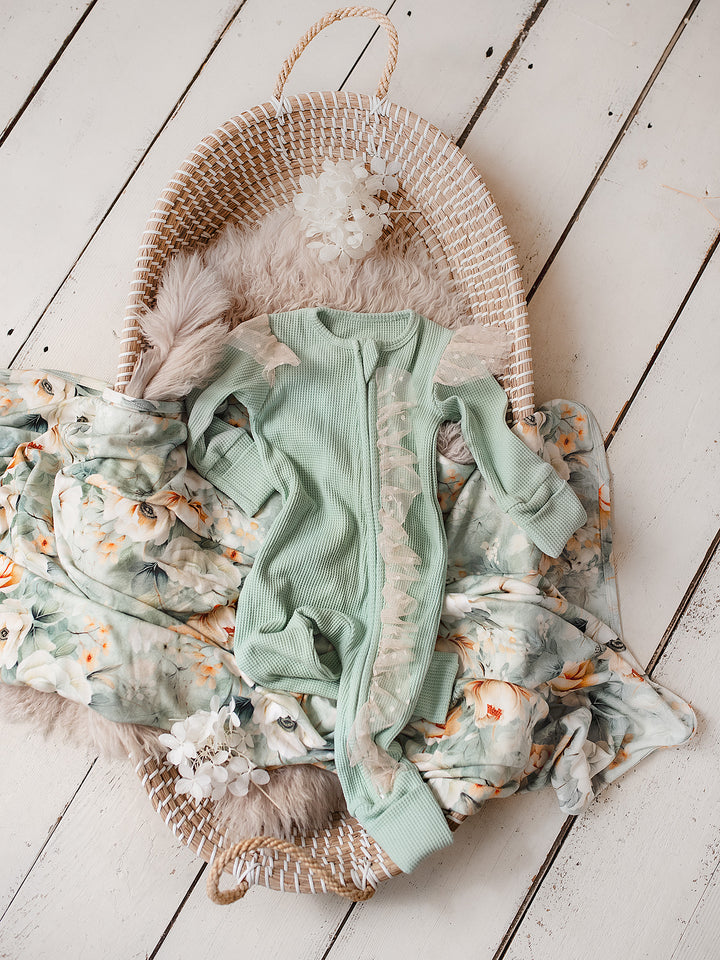 Flower Story Baby Swaddle - Sage