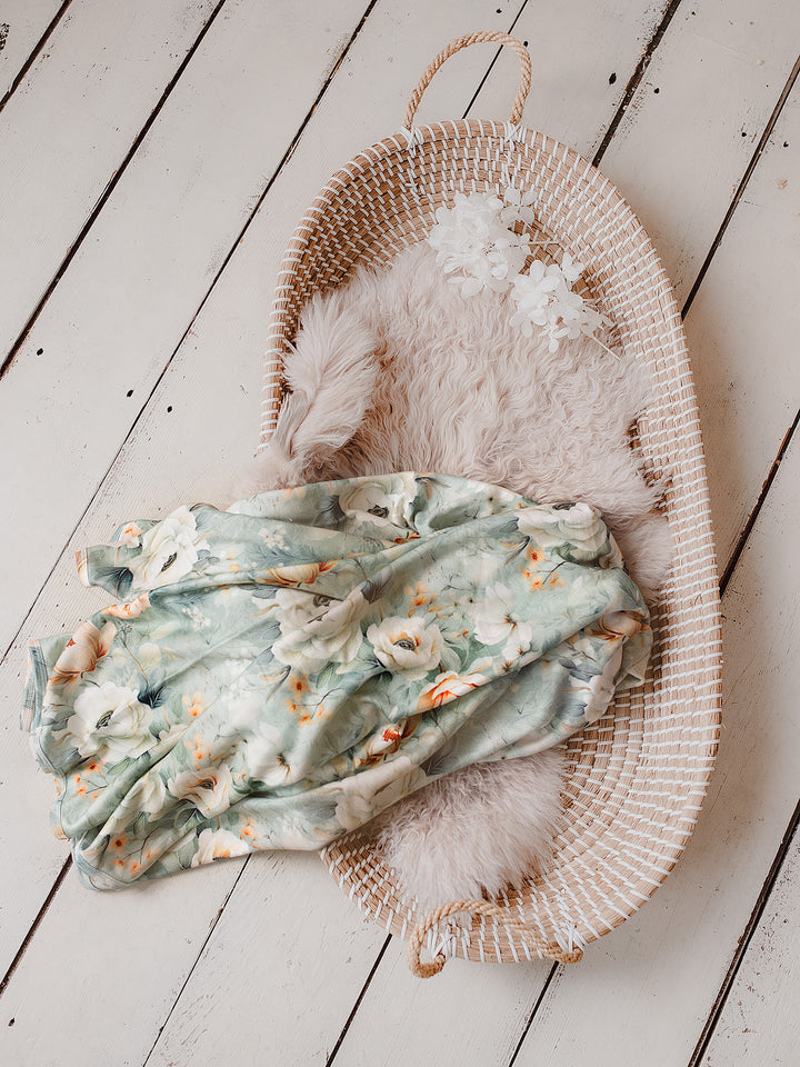 Flower Story Baby Swaddle - Sage