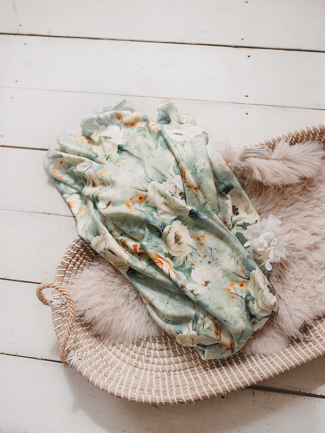 Flower Story Baby Swaddle - Sage