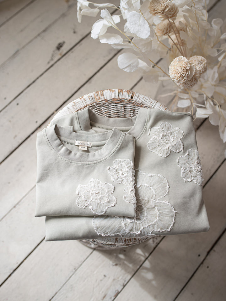 Love & Lace T-Shirt for Girls - Dusty Sage