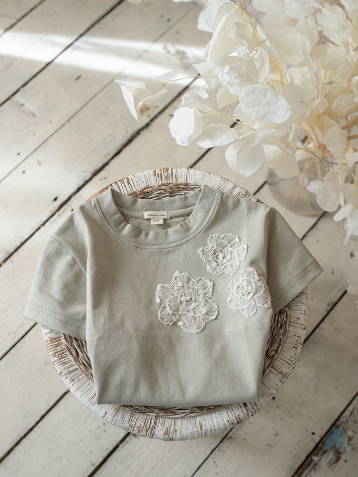 Love & Lace T-Shirt for Girls - Dusty Sage