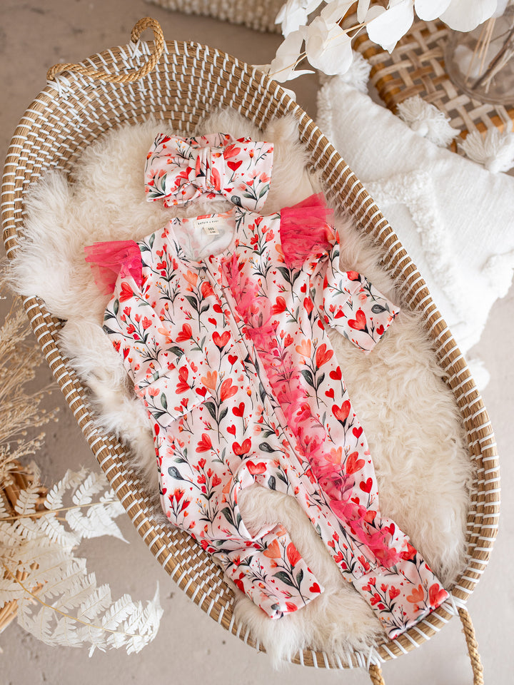 Love You More – Floral Heart Onesie