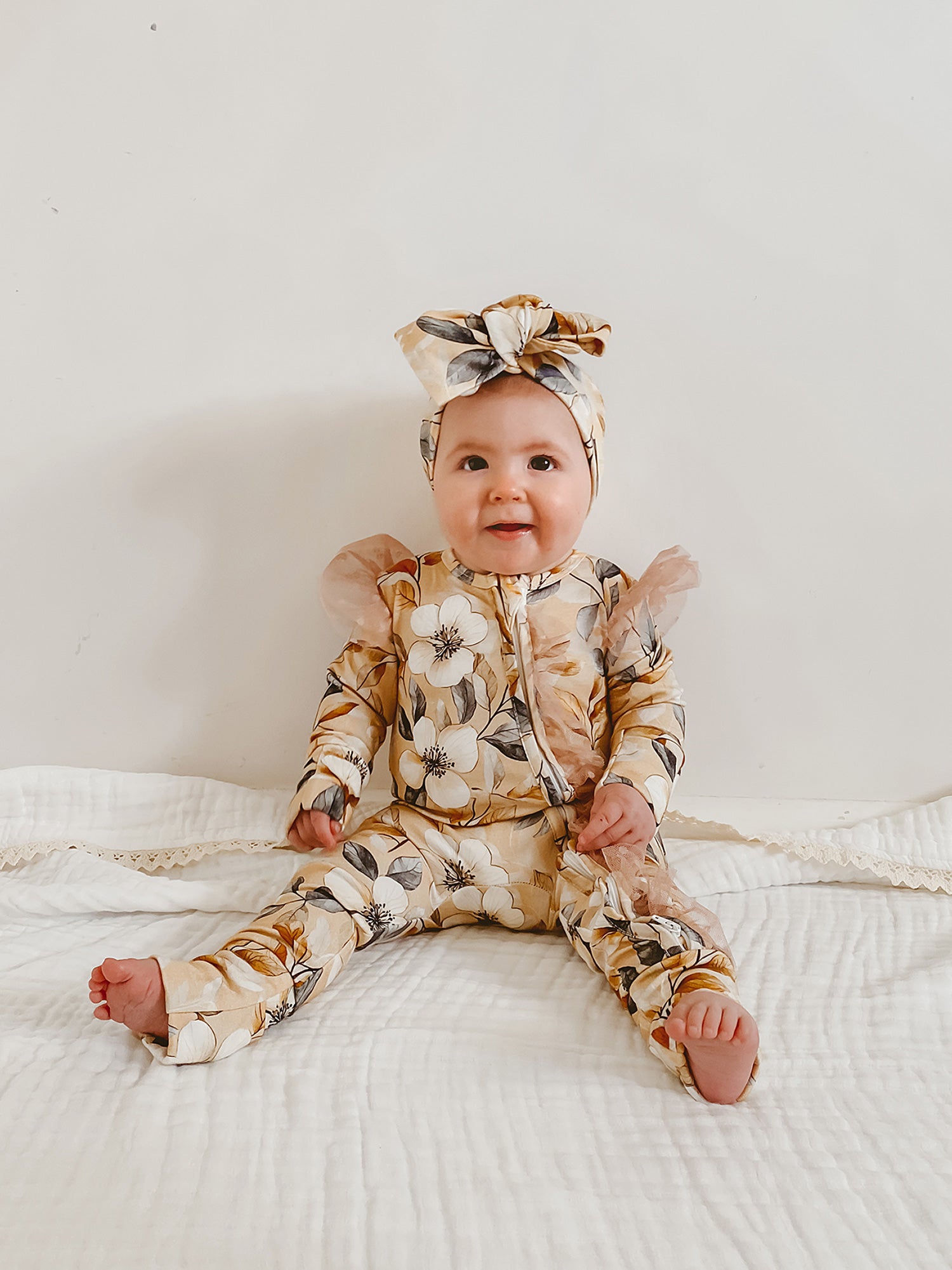 Baby Jumpsuit - Flower Story Zip One Piece - Tan / Brown – Before