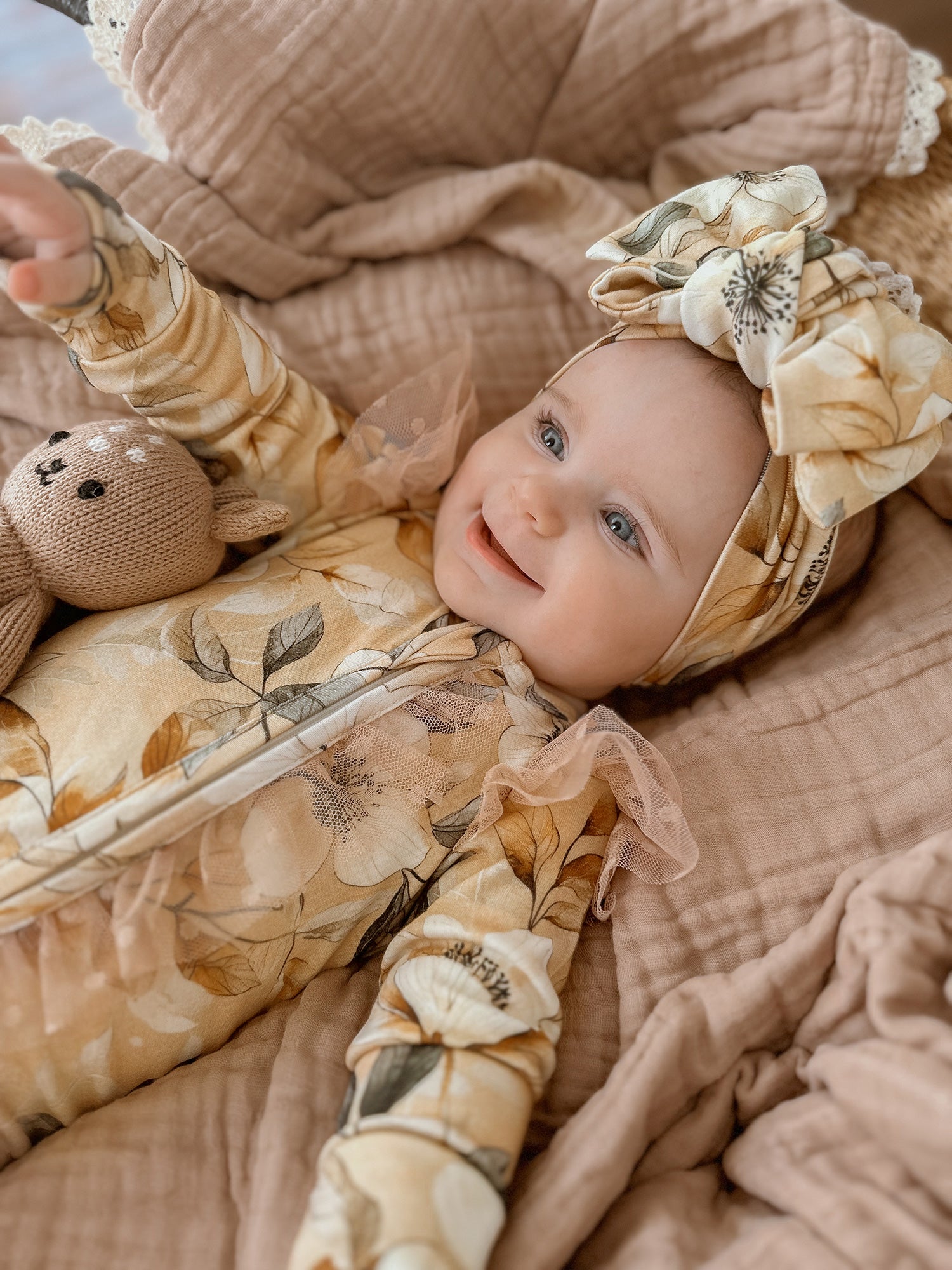 Baby Jumpsuit - Flower Story Zip One Piece - Tan / Brown – Before