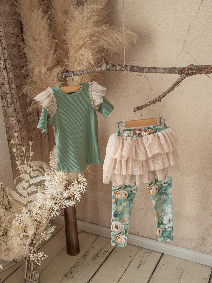 Forever Loved Ribbed Top for Girls - Dark Sage