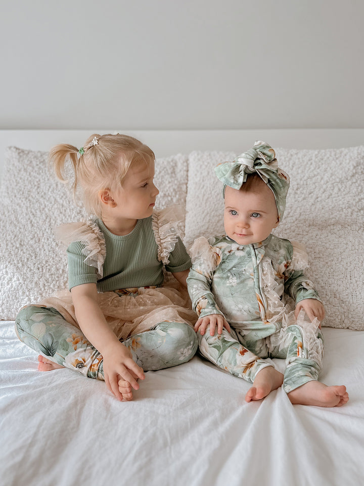 Forever Loved Ribbed Top for Girls - Dark Sage