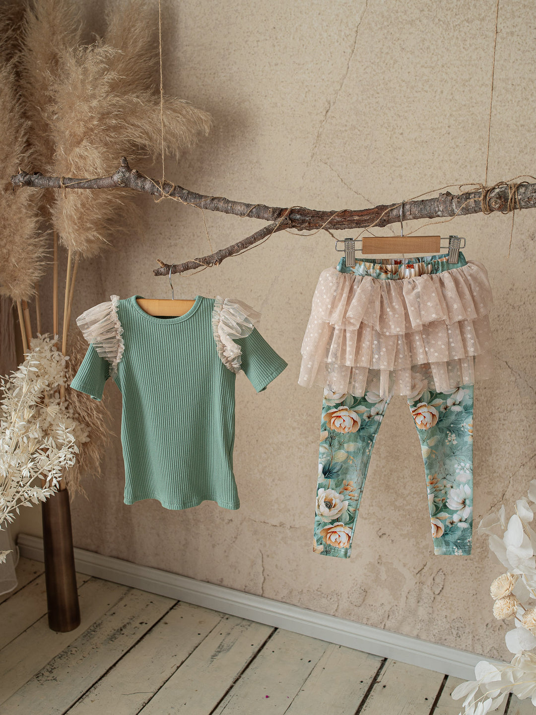 Forever Loved Ribbed Top for Girls - Dark Sage