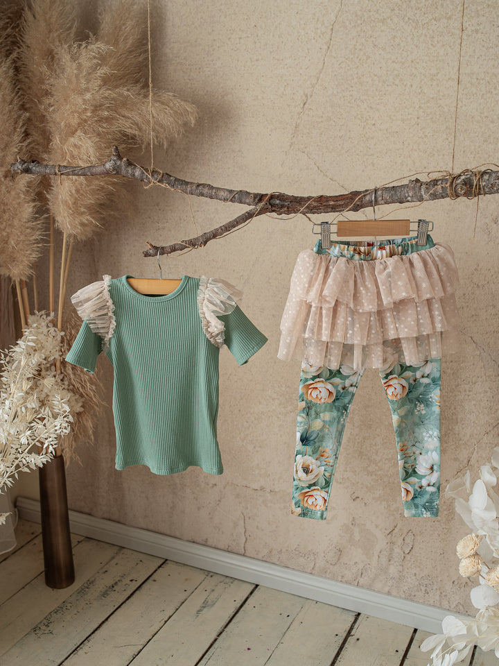 Forever Loved Ribbed Top for Girls - Dark Sage