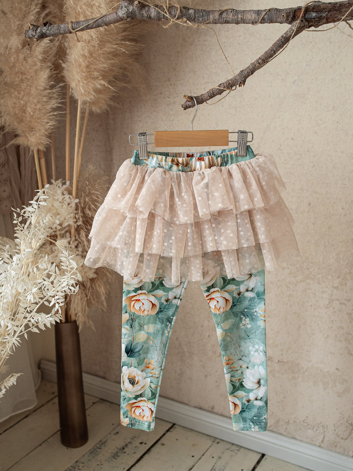 Flower Story Tutu Skirt Leggings - Sage