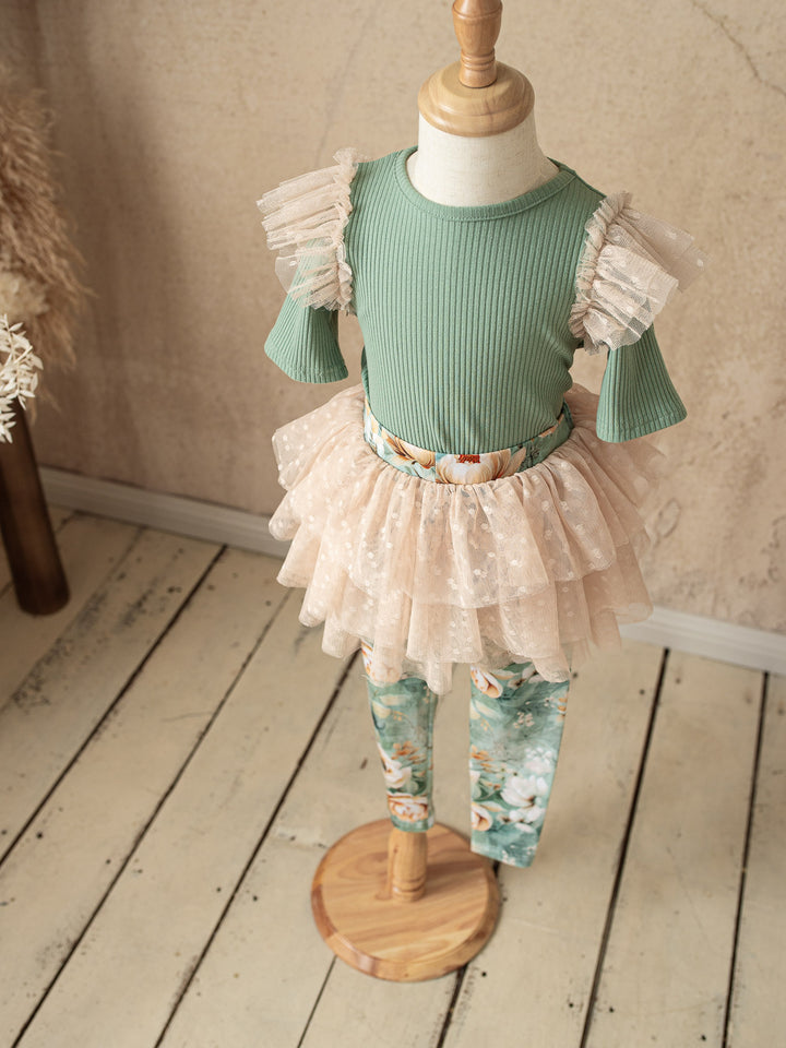 Forever Loved Ribbed Top for Girls - Dark Sage