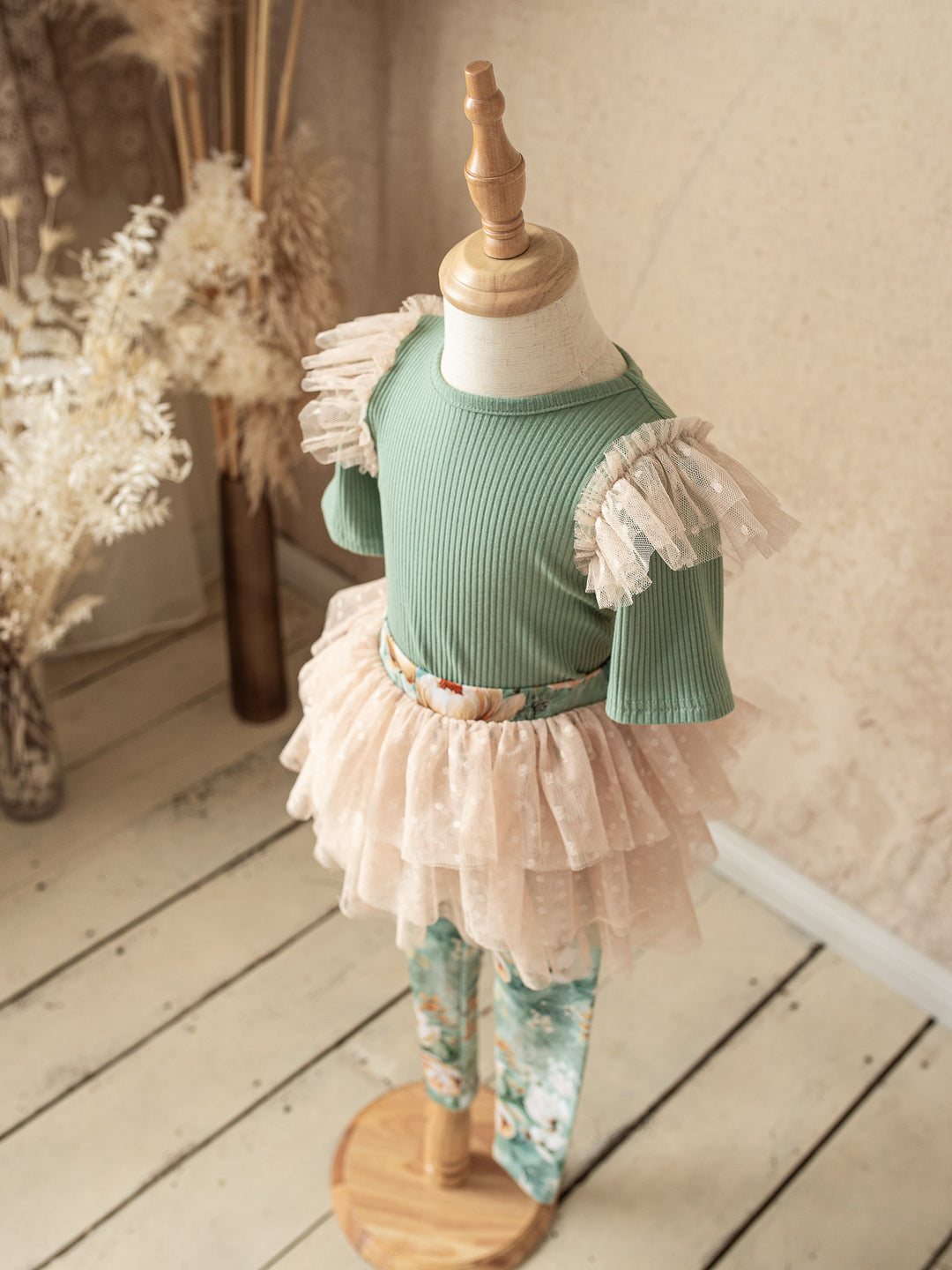 Forever Loved Ribbed Top for Girls - Dark Sage