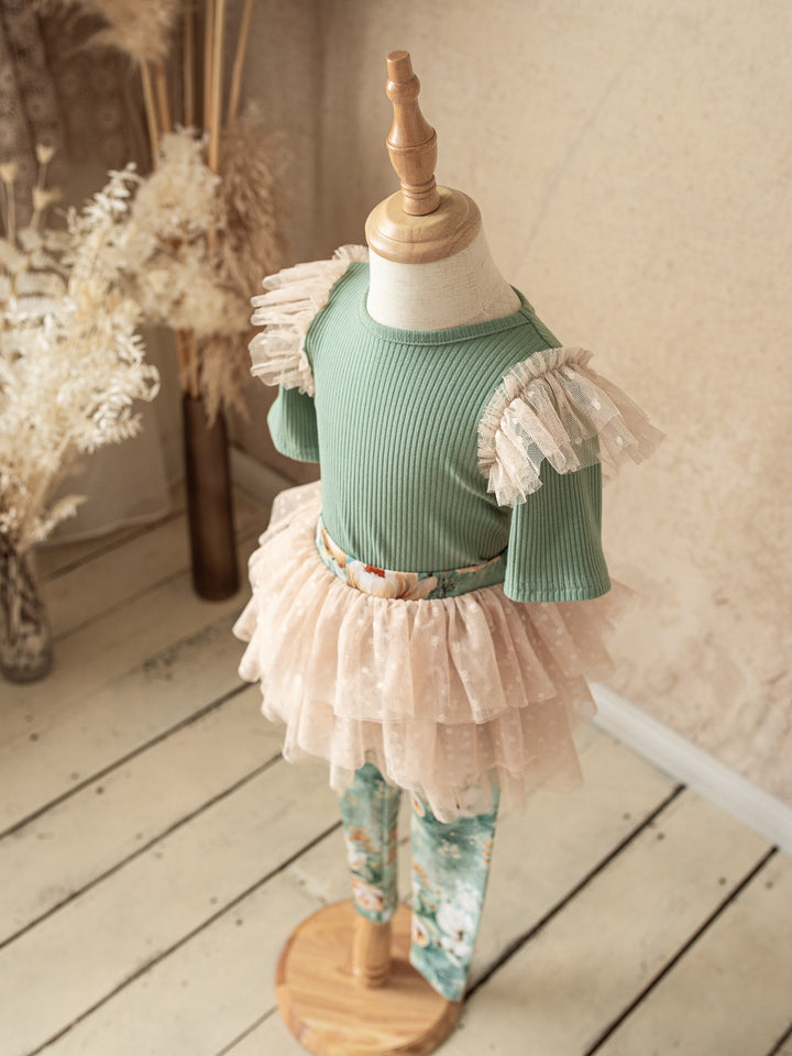 Forever Loved Ribbed Top for Girls - Dark Sage