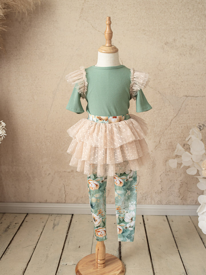 Forever Loved Ribbed Top for Girls - Dark Sage
