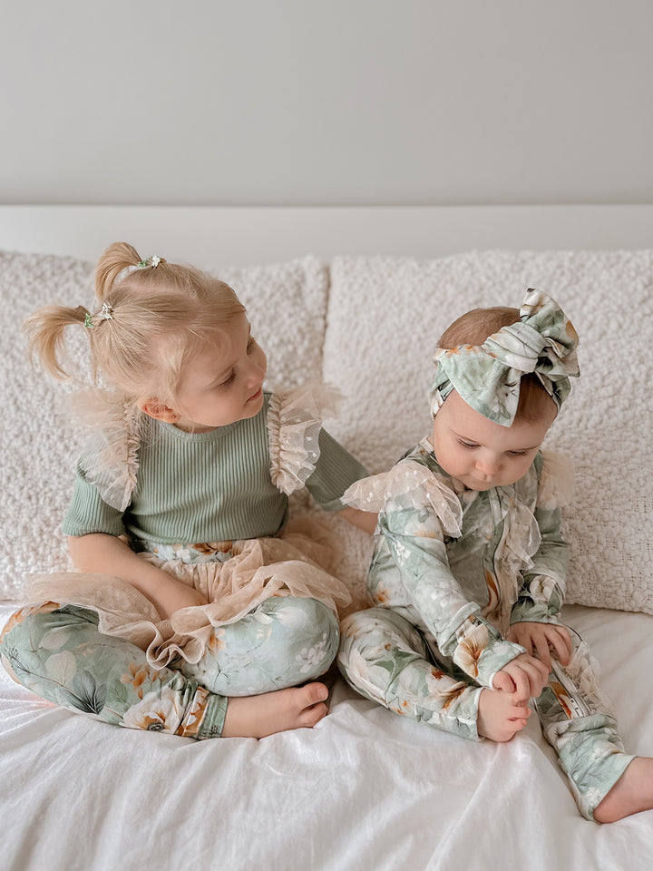 Forever Loved Ribbed Top for Girls - Dark Sage