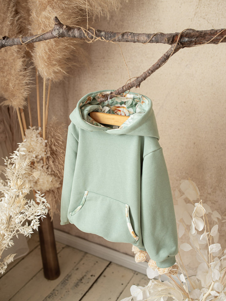 Flower Story Hoodie For Girls - Sage