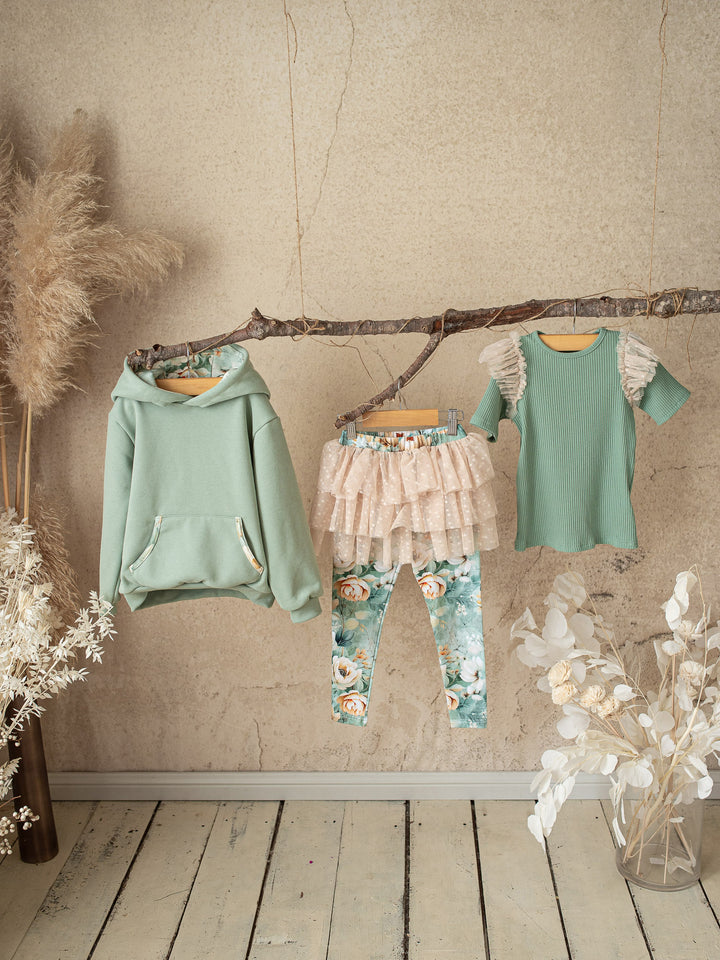 Forever Loved Ribbed Top for Girls - Dark Sage