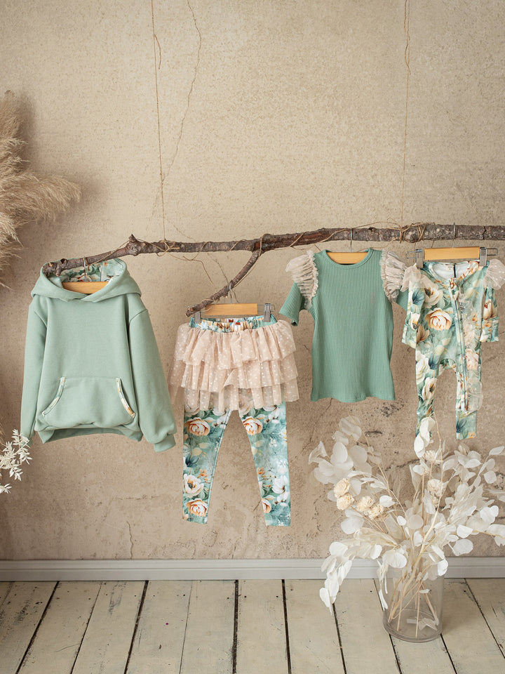 Flower Story Hoodie For Girls - Sage