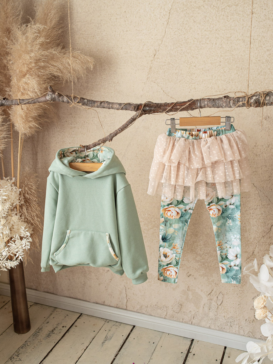 Flower Story Tutu Skirt Leggings - Sage