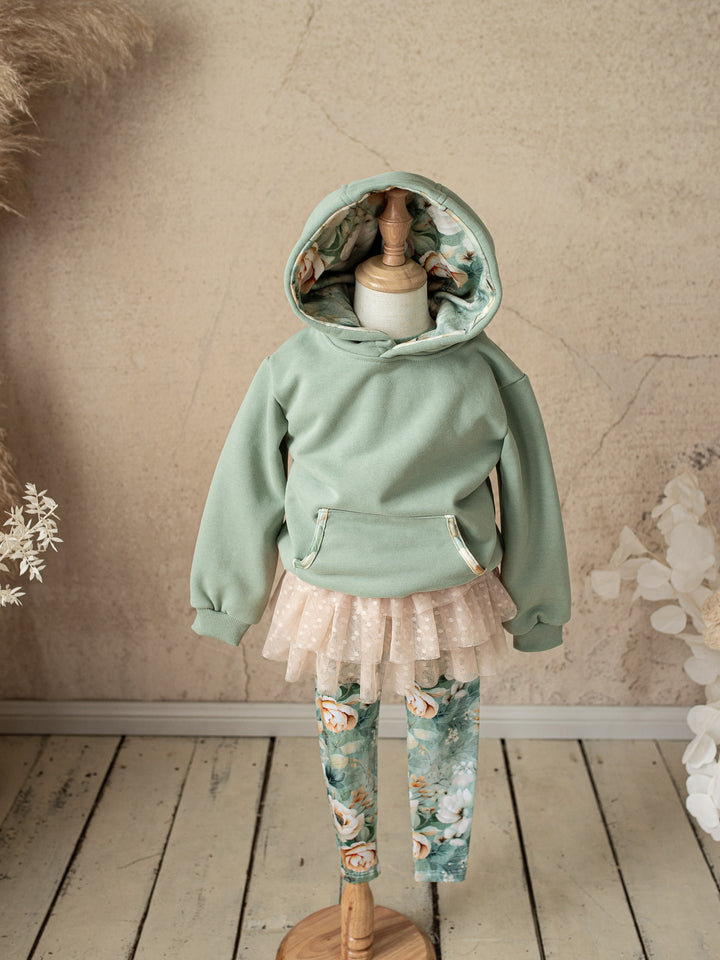 Flower Story Hoodie For Girls - Sage