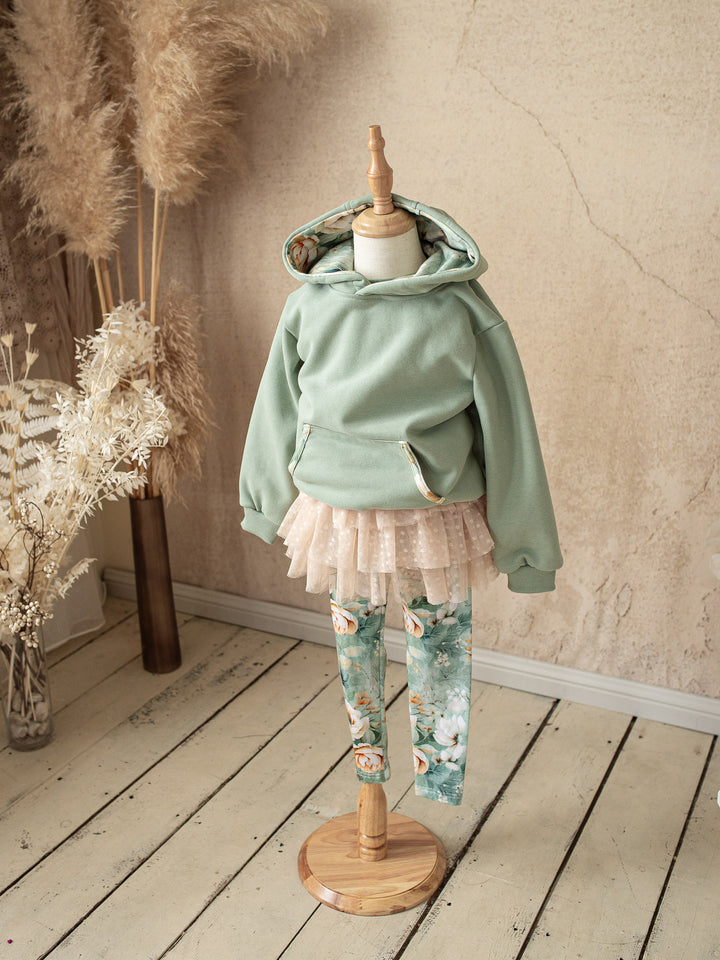 Flower Story Tutu Skirt Leggings - Sage