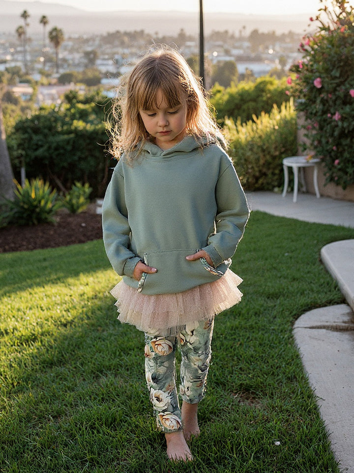 Flower Story Hoodie For Girls - Sage
