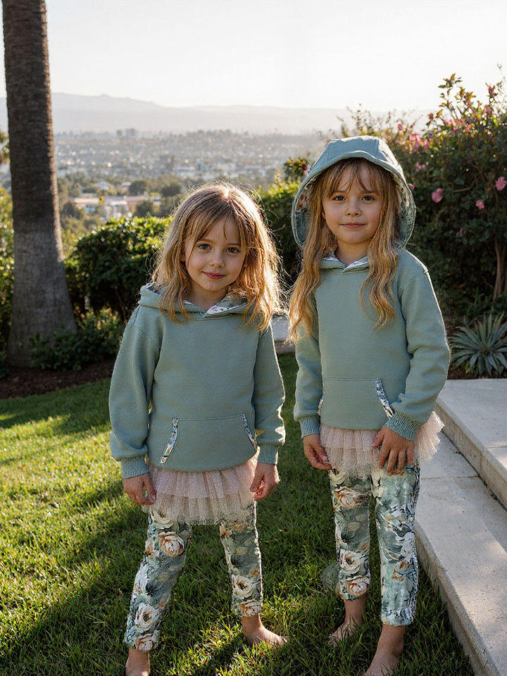 Flower Story Hoodie For Girls - Sage