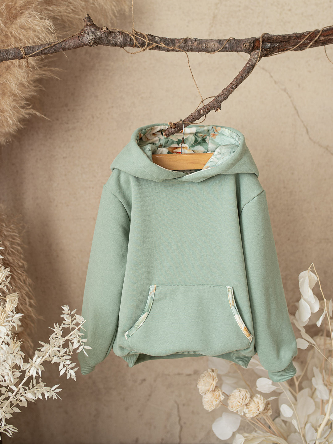 Flower Story Hoodie For Girls - Sage