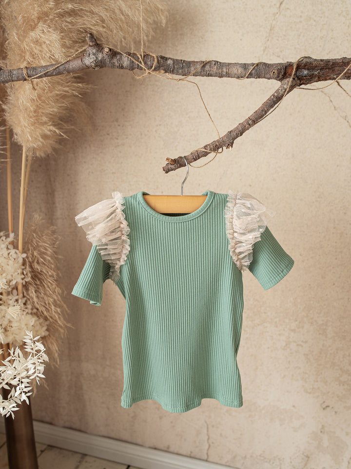 Forever Loved Ribbed Top for Girls - Dark Sage