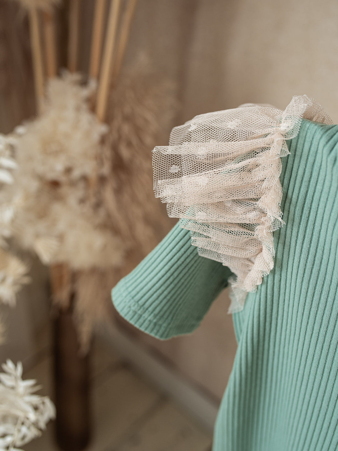 Forever Loved Ribbed Top for Girls - Dark Sage